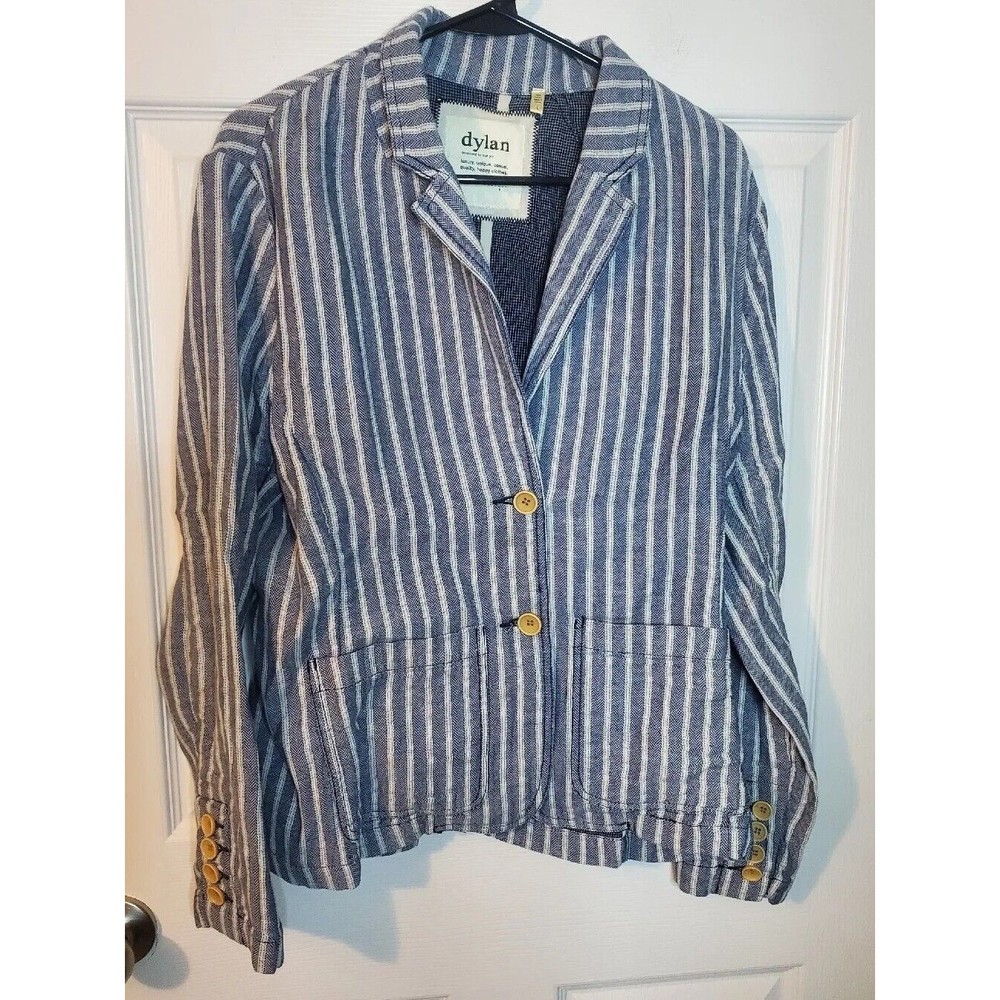 Dylan Jacket 100% Cotton Large Blue Stripes Boho Feminine Workwear Long...